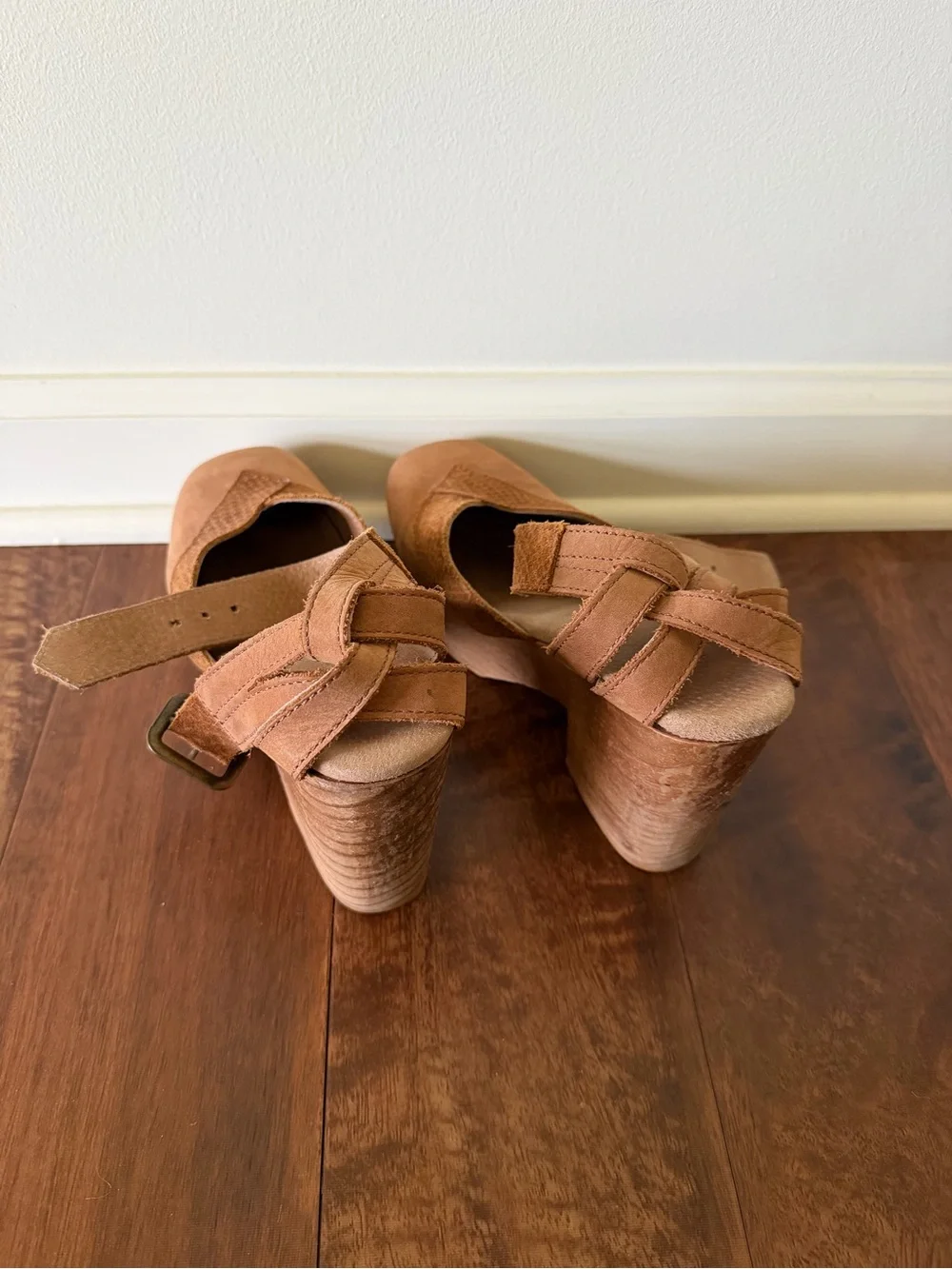 Free People Brown Platform Ankle-Strap Wedges